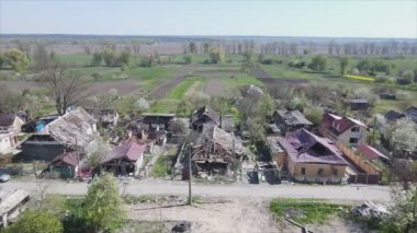 This stock video shows a destroyed residential building during the war in Ukraine in Borodyanka, Bucha district in 8K resolution