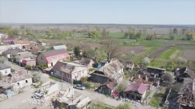 This stock video shows a destroyed residential building during the war in Ukraine in Borodyanka, Bucha district in 8K resolution