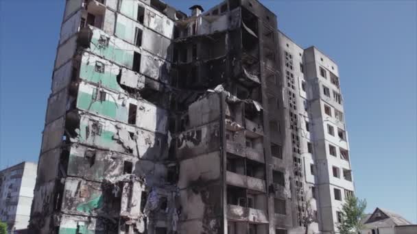 Stock Video Shows Destroyed Residential Building War Ukraine Borodyanka Bucha — Vídeos de Stock