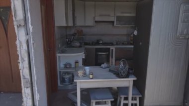 This stock video shows a destroyed residential building during the war in Ukraine in Borodyanka, Bucha district in 8K resolution