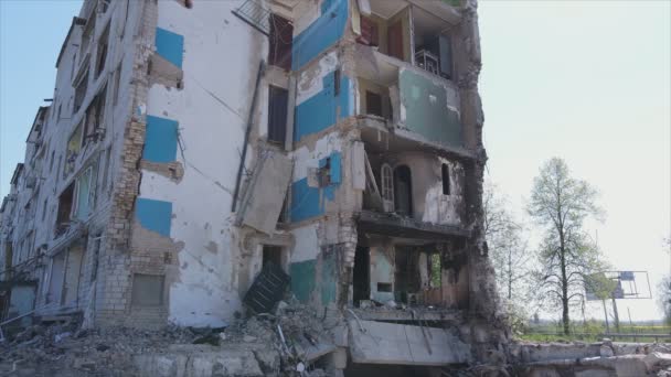 Stock Video Shows Destroyed Residential Building War Ukraine Borodyanka Bucha — Vídeos de Stock