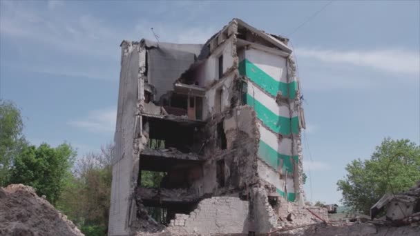 Stock Video Shows Destroyed Residential Building War Ukraine Borodyanka Bucha — Stock video