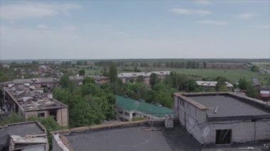 This stock video shows a destroyed residential building during the war in Ukraine in Borodyanka, Bucha district in 8K resolution