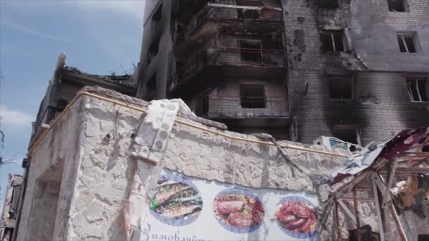 Stock Video Shows Destroyed Residential Building War Ukraine Borodyanka Bucha — Vídeo de Stock