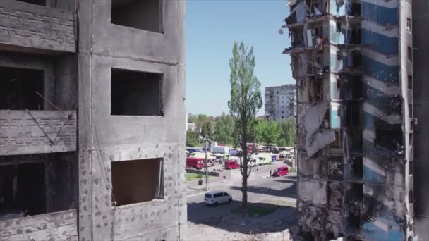 Stock Video Shows Destroyed Residential Building War Ukraine Borodyanka Bucha — Video