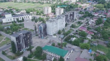 This stock video shows a destroyed residential building during the war in Ukraine in Borodyanka, Bucha district in 8K resolution