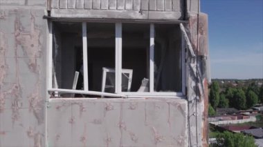 This stock video shows a destroyed residential building during the war in Ukraine in Borodyanka, Bucha district in 8K resolution