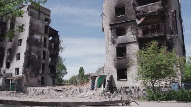 Stock Video Shows Destroyed Residential Building War Ukraine Borodyanka Bucha — Stok Video
