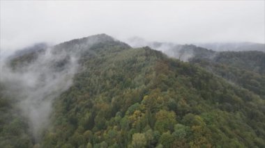 This stock footage shows aerial view of the mountain landscape of the Carpathians, Ukraine in 8K resolution