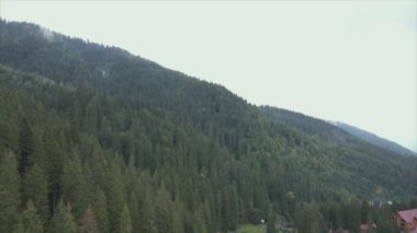 This stock footage shows aerial view of the mountain landscape of the Carpathians, Ukraine in 8K resolution