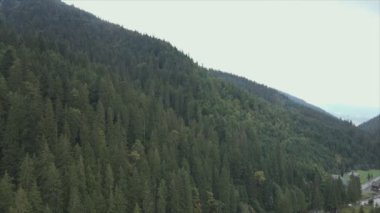 This stock footage shows aerial view of the mountain landscape of the Carpathians, Ukraine in 8K resolution