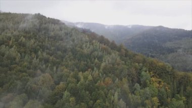 This stock footage shows aerial view of the mountain landscape of the Carpathians, Ukraine in 8K resolution