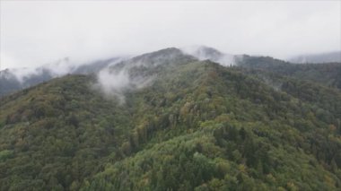 This stock footage shows aerial view of the mountain landscape of the Carpathians, Ukraine in 8K resolution