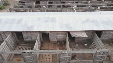 This stock footage shows an aerial view of a dog shelter in 8K resolution