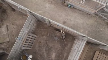 This stock footage shows an aerial view of a dog shelter in 8K resolution