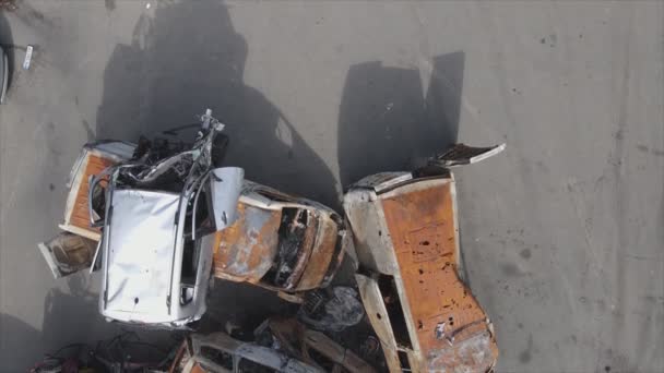 Stock Video Shows Dump Shot Burned Cars Irpin Bucha District — Vídeos de Stock