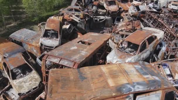 Stock Video Shows Dump Shot Burned Cars Irpin Bucha District — Stockvideo