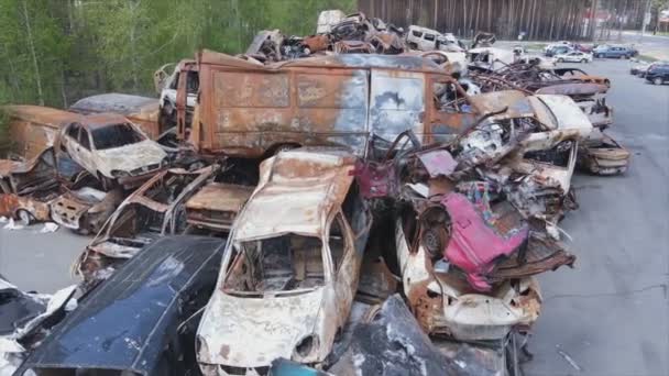 Stock Video Shows Dump Shot Burned Cars Irpin Bucha District — Vídeo de Stock