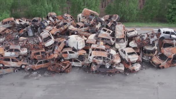 Stock Video Shows Dump Shot Burned Cars Irpin Bucha District — Stok video