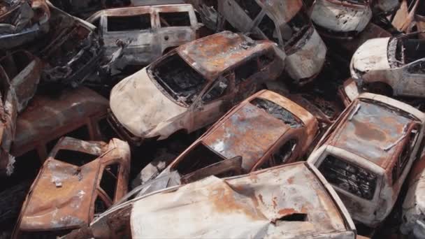 Stock Video Shows Dump Shot Burned Cars Irpin Bucha District — Videoclip de stoc