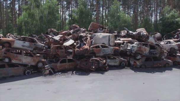 Stock Video Shows Dump Shot Burned Cars Irpin Bucha District — Vídeo de Stock