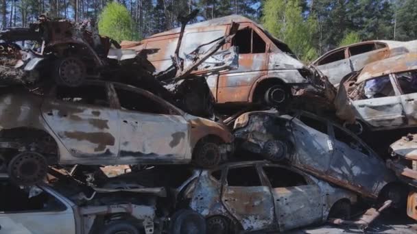 Stock Video Shows Dump Shot Burned Cars Irpin Bucha District — Stockvideo