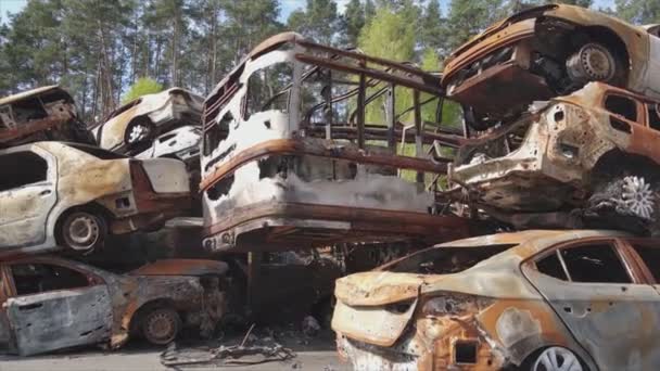 Stock Video Shows Dump Shot Burned Cars Irpin Bucha District — Stockvideo