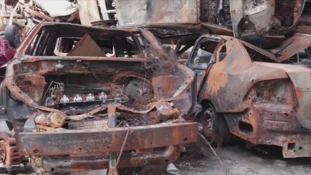 Stock Video Shows Dump Shot Burned Cars Irpin Bucha District — Stock Video