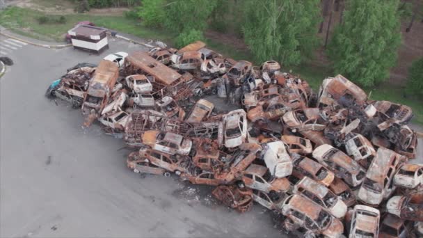 Stock Video Shows Dump Shot Burned Cars Irpin Bucha District — Video