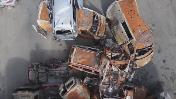 Stock Video Shows Dump Shot Burned Cars Irpin Bucha District — Stok Video