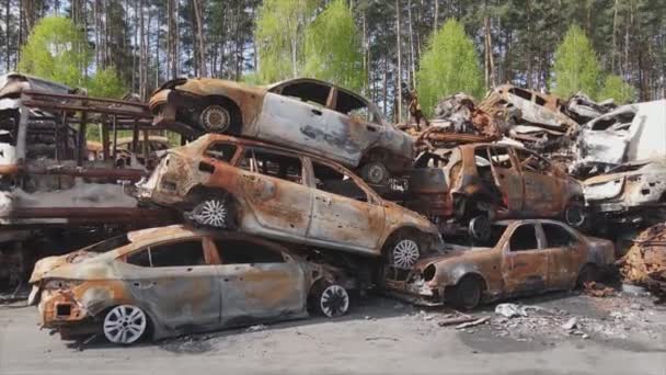 Stock Video Shows Dump Shot Burned Cars Irpin Bucha District — Stok video