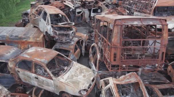 Stock Video Shows Dump Shot Burned Cars Irpin Bucha District — Stock Video