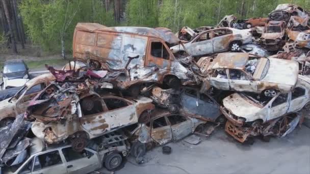 Stock Video Shows Dump Shot Burned Cars Irpin Bucha District — 图库视频影像