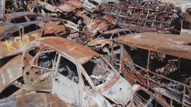 Stock Video Shows Dump Shot Burned Cars Irpin Bucha District — Vídeo de stock