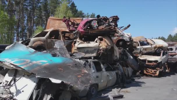 Stock Video Shows Dump Shot Burned Cars Irpin Bucha District — Stok video