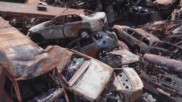 Stock Video Shows Dump Shot Burned Cars Irpin Bucha District — Stock videók