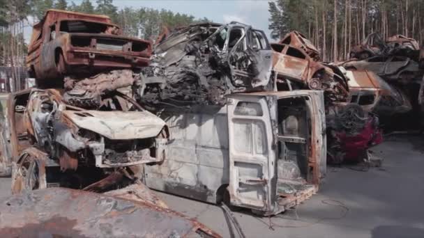 Stock Video Shows Dump Shot Burned Cars Irpin Bucha District — Stock video