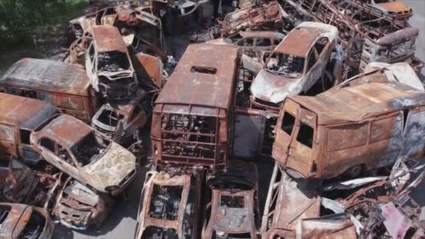 Stock Video Shows Dump Shot Burned Cars Irpin Bucha District — Vídeos de Stock