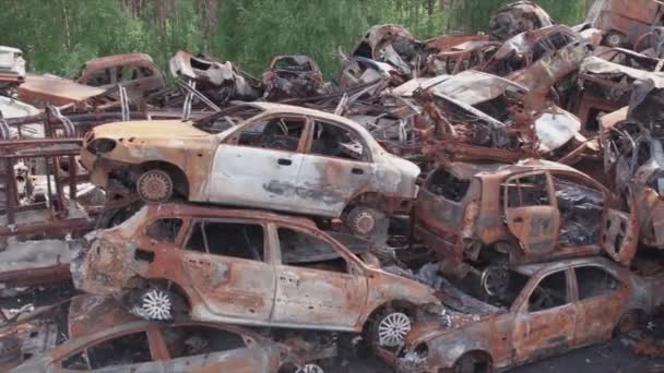 Stock Video Shows Dump Shot Burned Cars Irpin Bucha District — Vídeo de stock