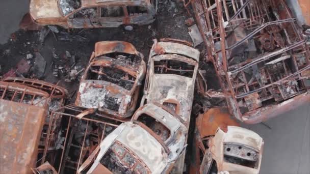 Stock Video Shows Dump Shot Burned Cars Irpin Bucha District — Stockvideo