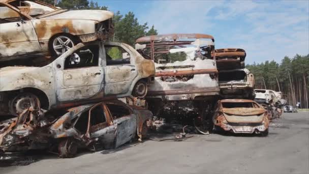 Stock Video Shows Dump Shot Burned Cars Irpin Bucha District – Stock-video