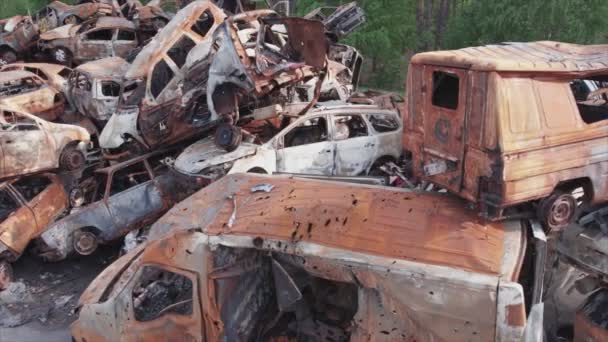 Stock Video Shows Dump Shot Burned Cars Irpin Bucha District — Video