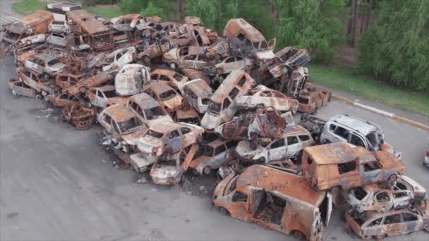 Stock Video Shows Dump Shot Burned Cars Irpin Bucha District — Vídeos de Stock