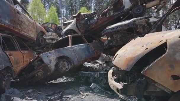 Stock Video Shows Dump Shot Burned Cars Irpin Bucha District — Stok Video