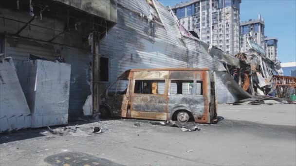 Stock Video Shows Destroyed Building Shopping Center Bucha Ukraine War — Video