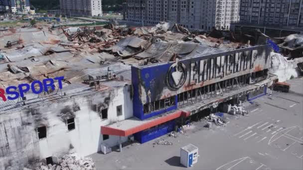 Stock Video Shows Destroyed Building Shopping Center Bucha Ukraine War — Video Stock