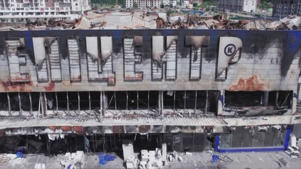 Stock Video Shows Destroyed Building Shopping Center Bucha Ukraine War — Stok Video