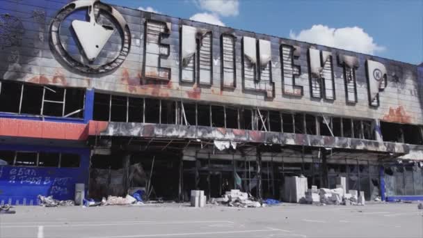 Stock Video Shows Destroyed Building Shopping Center Bucha Ukraine War — Vídeo de Stock