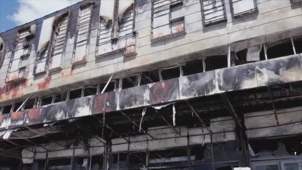 Stock Video Shows Destroyed Building Shopping Center Bucha Ukraine War — Stockvideo