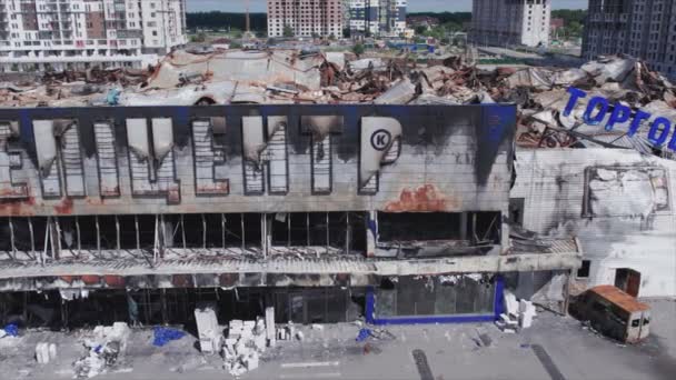 Stock Video Shows Destroyed Building Shopping Center Bucha Ukraine War — Stock Video